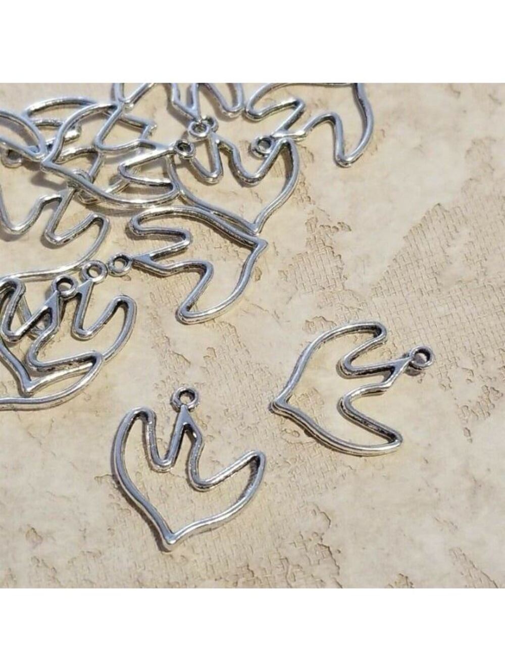 Antiqued Silver Pewter Dove of Peace Cutout 19x18mm Drops Charms x 10